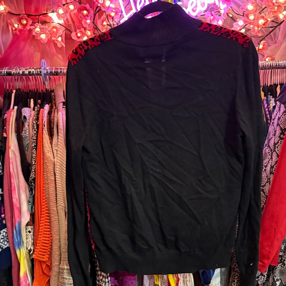 A Mermaid's Epiphany Red Leopard-Print Bomber Jacket with Black Sleeves - Picture 3 of 4